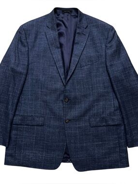Lauren Ralph Lauren Blazer Jacket Mens Size 46L Wool Linen Silk Plaid Blue NEW